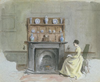 Lady Seated by Fireplace by George Goodwin Kilburne